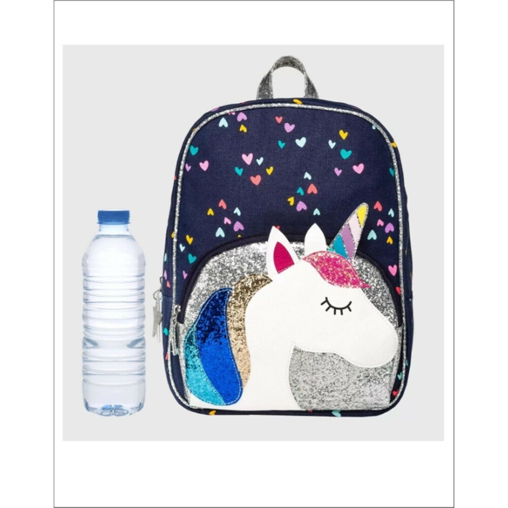Unicorn Glitter Hearts Navy Blue Silver Toddler Backpack Front Pocket Cat & Jack